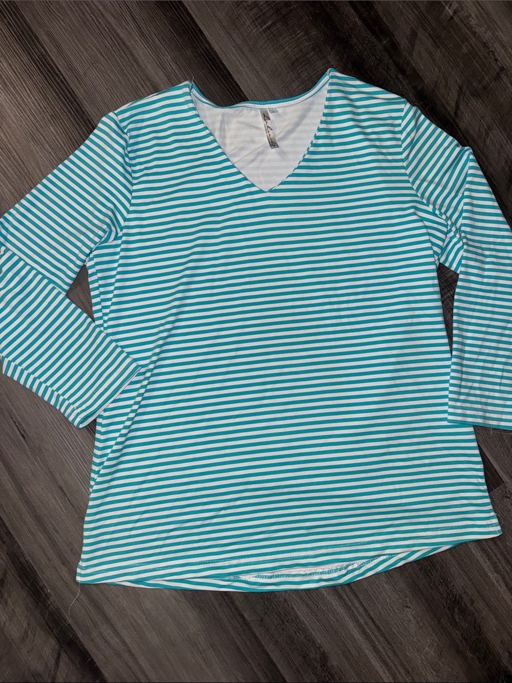 Lulu-B small top shirt aqua white stripe resort wear women’s stretch summer